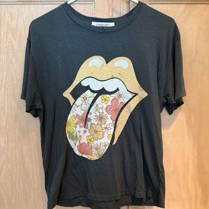 Rolling Stones Daydreamer T for Free People Dark Gray XS Lips Logo Floral Design
